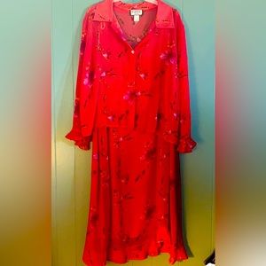 Mary McFadden 2 pc dress 22w. Coral print